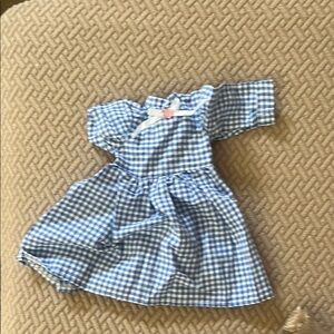 Blue Gingham Doll Dress with White Bow
